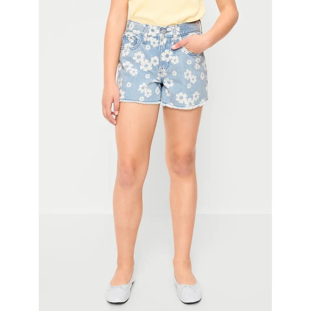 (A8) Old Navy Girls Floral Daisy Print High Rise Denim Shorts Light Wash 10